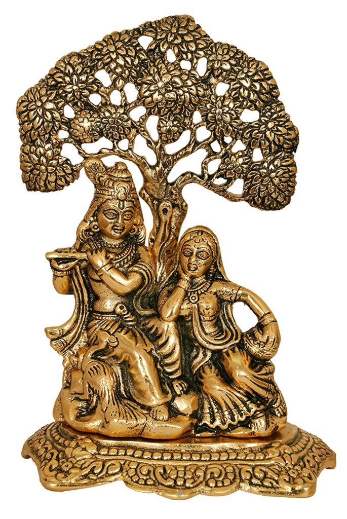 Radha Krishna Sitting Under Tree Idol Metal Statue Showpiece